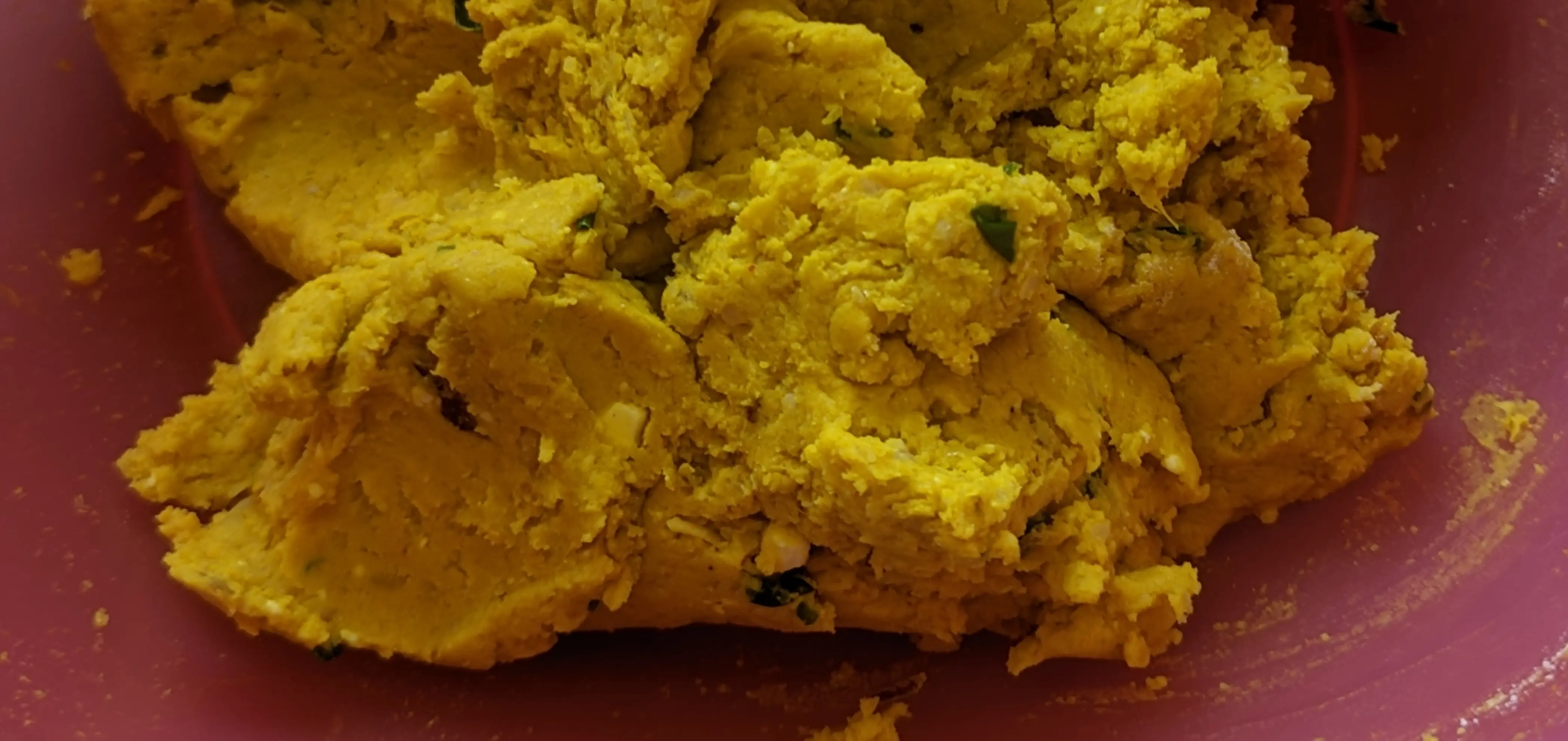 Blended dough mixture, looking dryer than before