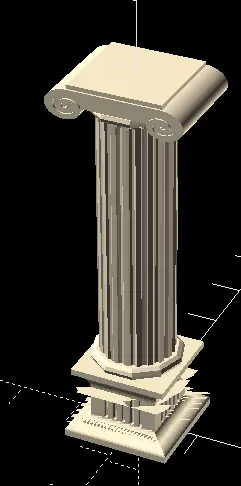 The main example column. It has a square base, which transitions into a rounded shaft. It has a dual spiral on top