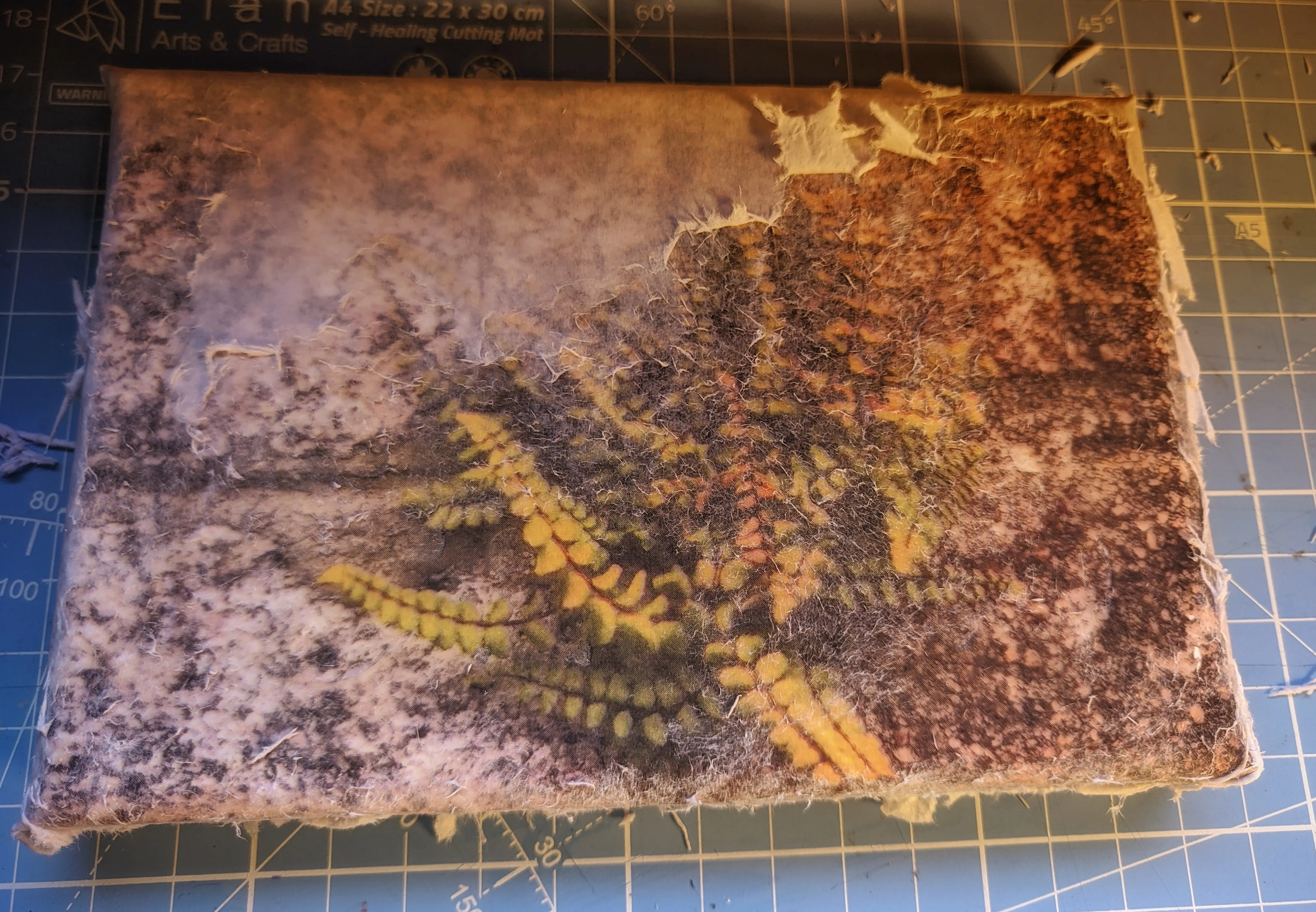 Three quarters of the paper removed revealing the image underneath