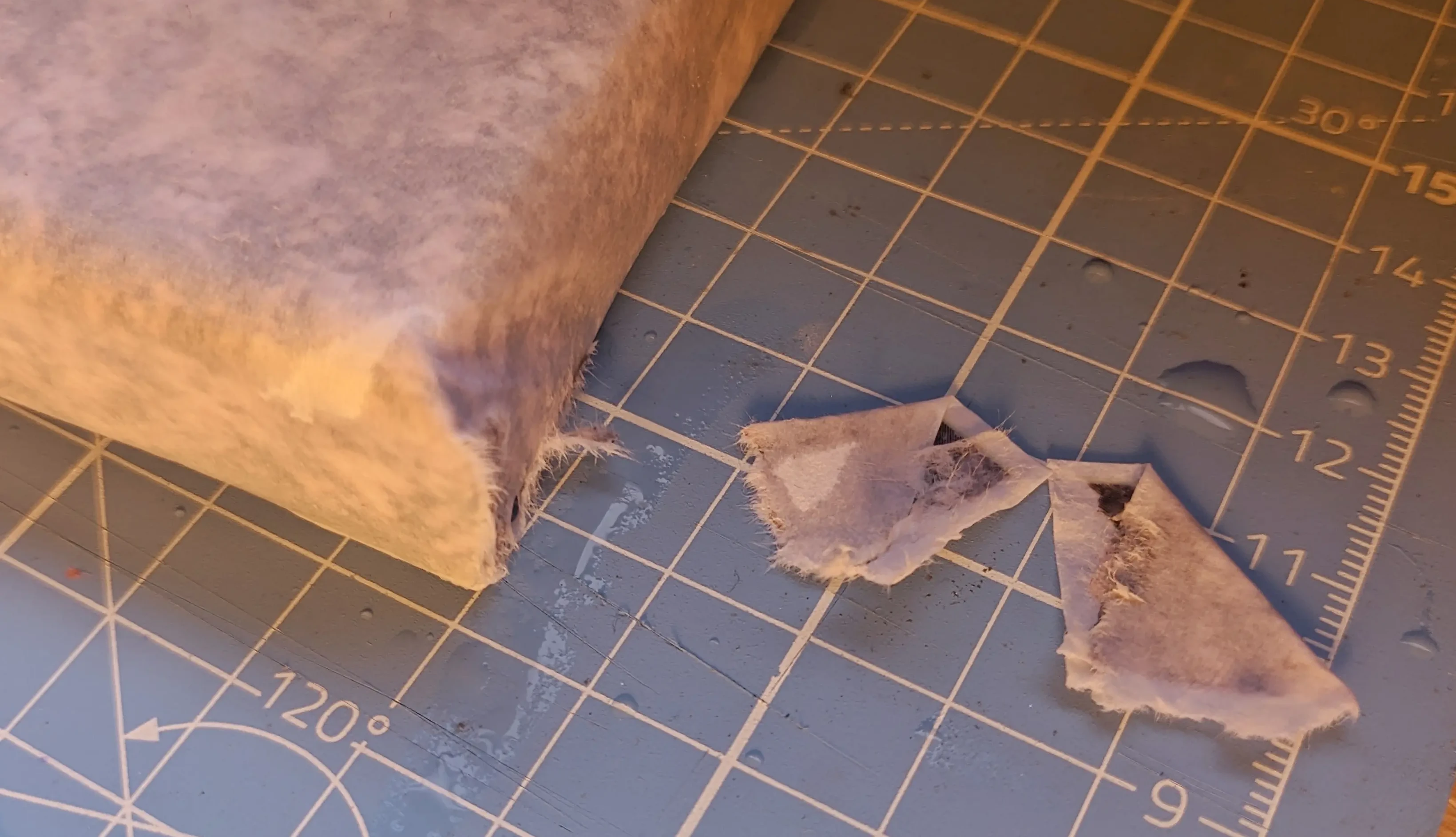 Wet flaps teared off from the canvas side