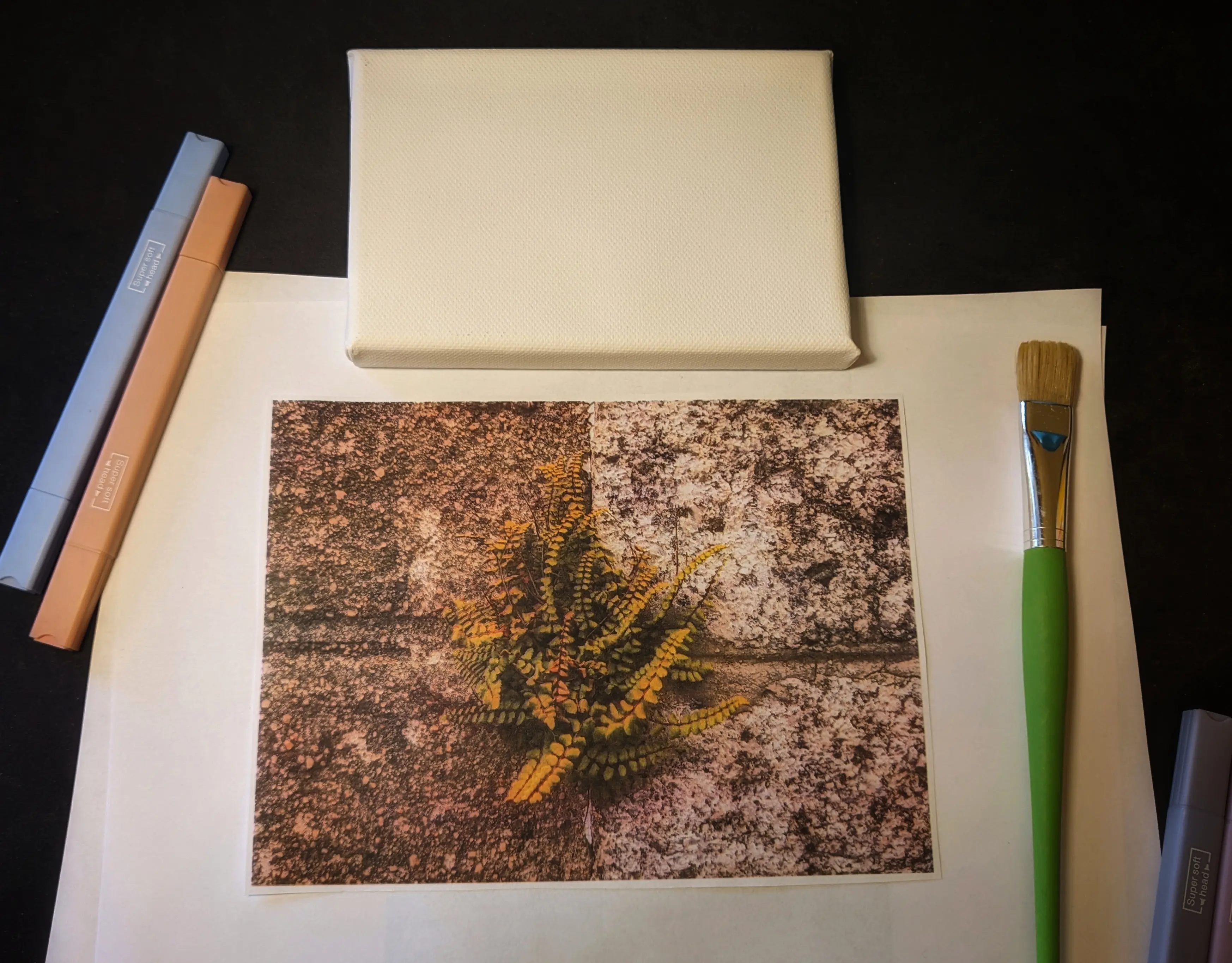 Canvas and image on desk