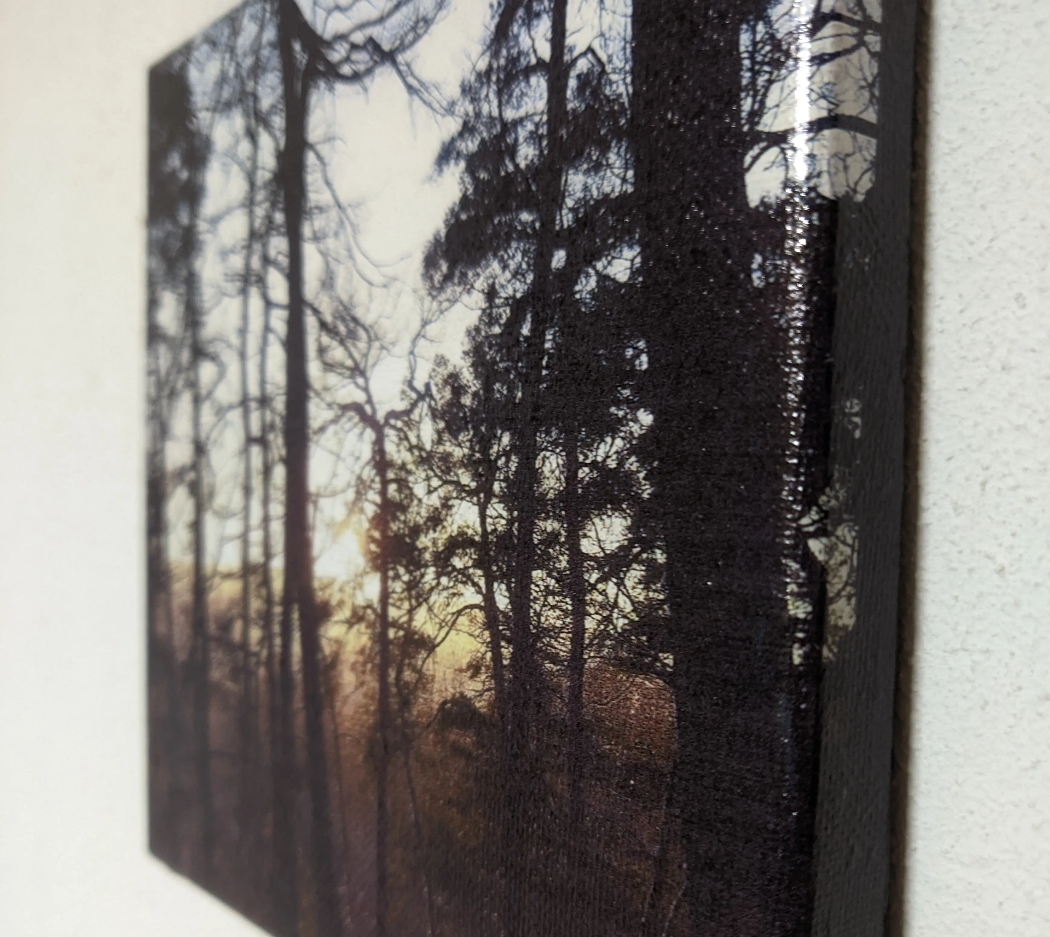 A different canvas from the side, with the canvas texture visible and no visible air pockets