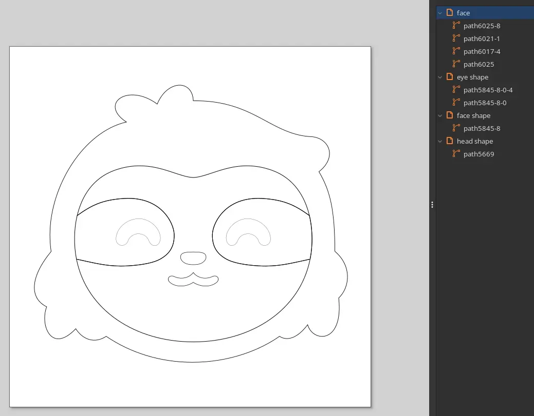 Screenshot of Inkscape showing the GoToSocial logo with outlines only on the left and the layers on the right. The logo has no fill color, and the shadows are completely gone.