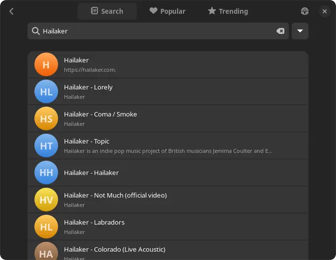 Invidous search results showing a list of videos and channels