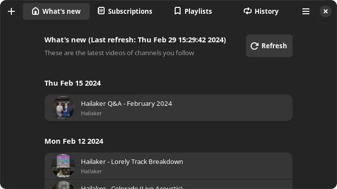 Melon home screen, showing newly uploaded videos by day, as well as the last refresh timestamp and a refresh button.
