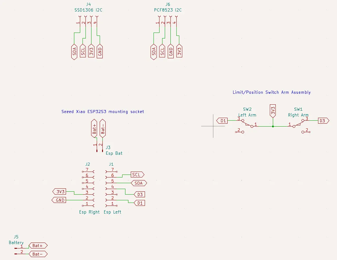 KiCAD schematic view, showing the conenction diagram of the Precious Block components with labeled ports