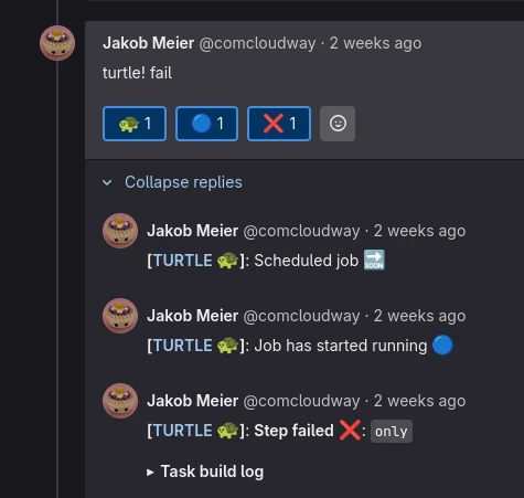 Screenshot of turtle generated failed pipeline response