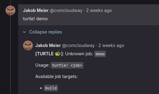 Turtle generated response message to wrong job name